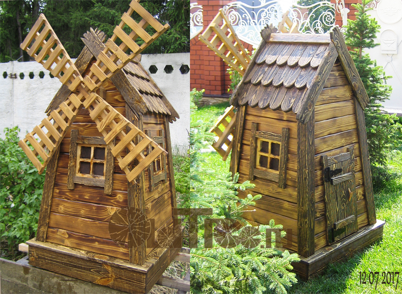 деревянная мельница для сада